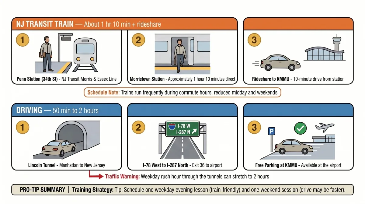 Two commute routes from Manhattan to Morristown Airport KMMU — NJ Transit train and driving via Lincoln Tunnel Two commute routes from Manhattan to Morristown Airport KMMU — NJ Transit train and driving via Lincoln Tunnel