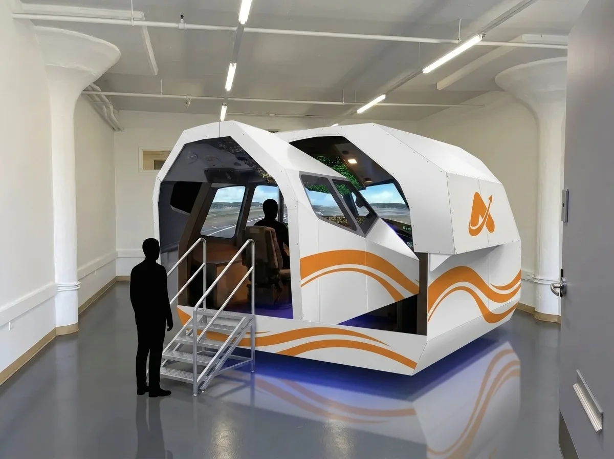 Rendering of a Boeing 737 flight simulator installed at Aviator.NYC facility in Manhattan