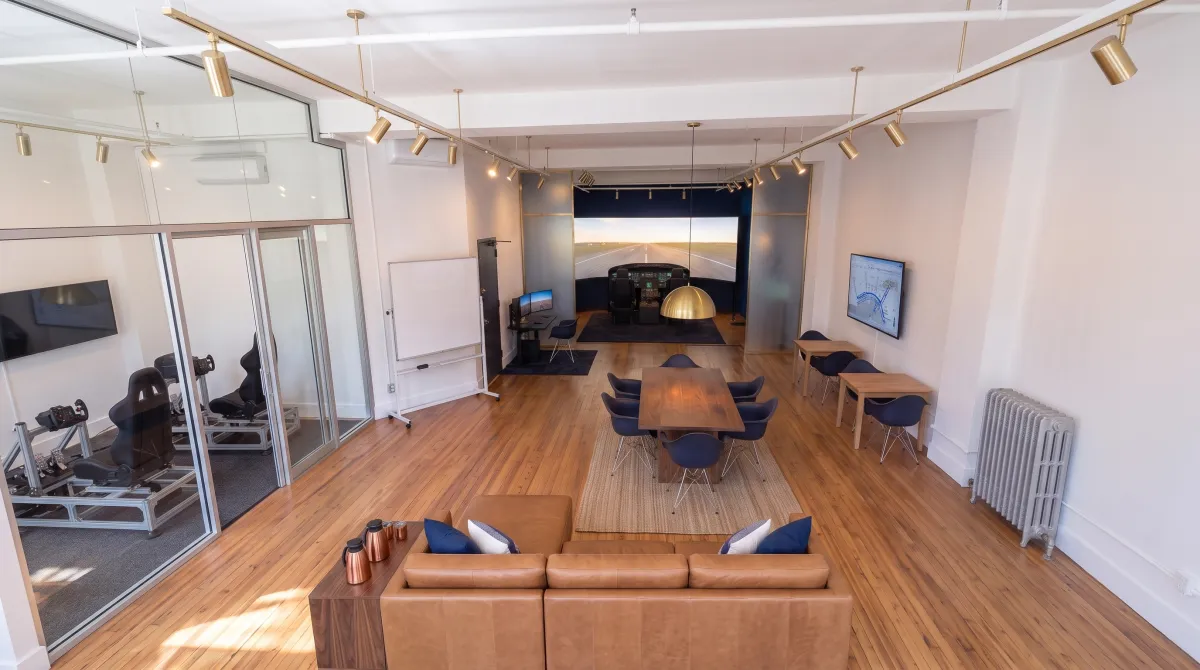 AI-generated overview rendering of the planned studio layout